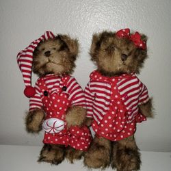 Vintage Teddy Bears Tender Hearted Collectibles 2 Pc Set Red Polka Dot Sweaters 