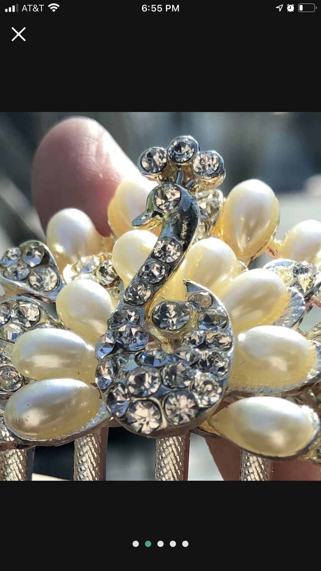 3 Inch Wide Ornate Hair Comb Faux Pearls Rhinestones Silver Tone Peacock Lovely Wedding Updo 