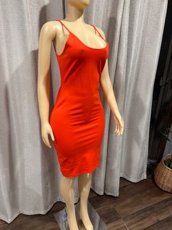 Red Orange Bodycon Midi Slip Dress