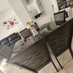 Dining Set, Black Tempered Glass With 6 Chairs