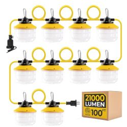 100FT Construction String Lights: 3 Prong 150W Ultra-bright 21000 lumens