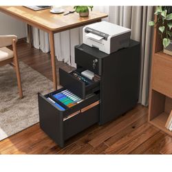 AODK Small Black 3 Drawer File Cabinet for Home Office Fully Assembled Filing Cabinet Rolling File Cabinets with Lock Mobile File Storage Cabinets for