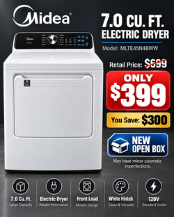 🔥 Midea 7.0 Cu. Ft. Smart Electric Dryer – $399 – NEW OPEN BOX