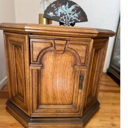 Vintage Wooden Hexagonal Side Table with Cabinet