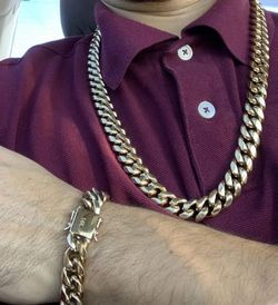 14MM Cuban Set 14K Gold Plated Does Not Loses Color