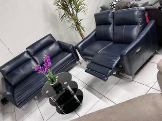 Navy Blue Leather Power Recliner Sofa Set 💙💙
