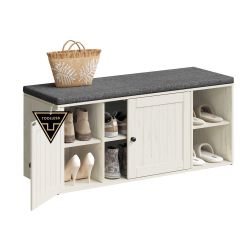 Shoe Storage Bench, Snapsemble Superfast Assembly Cabinet with Door & Adjustable Shelf, 14 x 40.2 x 17.3 Inches, Honey Brown and Slate Gray, HOPU Coll