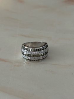 925 Sterling Silver Wide Band Ring with CZ and Marcasite Style Accents