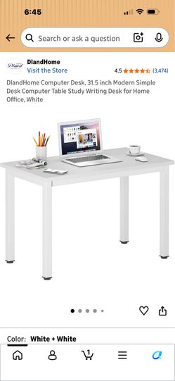 DlandHome Computer Desk, 31.5 inch Modern Simple Desk Computer Table Study Writing Desk for Home Office, White