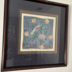 Vintage Limited Edition Framed And Matted Birds N Fruit Tapestry I 17/400 Art Print. Artist Brooke Morrison 