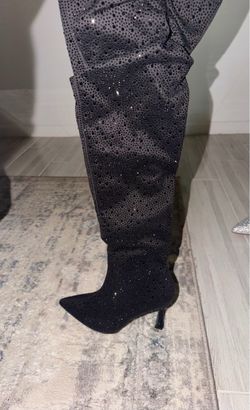Black Rhinestone Over-the-Knee Stiletto Boots