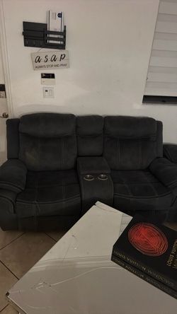 Dark Gray Reclining Loveseat with Console
