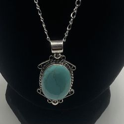 Sterling Silver & Turquoise 24” Necklace