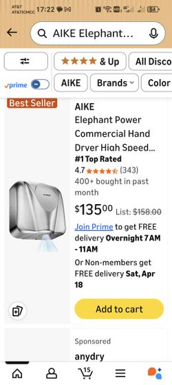 AIKE Elephant Power Commercial Hand Dryer High Speed Auto Warm Wind, Brushed Stainless Steel Cover AC110V-130V Model AK2812