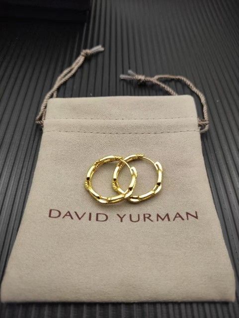 David Yurman 24x5mm gold diamond chain hoop earrings