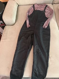 Black Overalls with Striped Long Sleeve Top