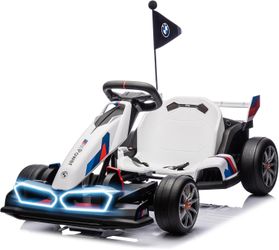 Licensed BMW Electric Go Kart, 24V Drift Kart with 400W Motor, Outdoor Driftable Kids Race Pedal Go Karting Car w/Adjustable Seat, Lights, for 6 Years