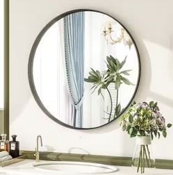 YVANLA 30" Round Black Deep-Framed Bathroom Mirror