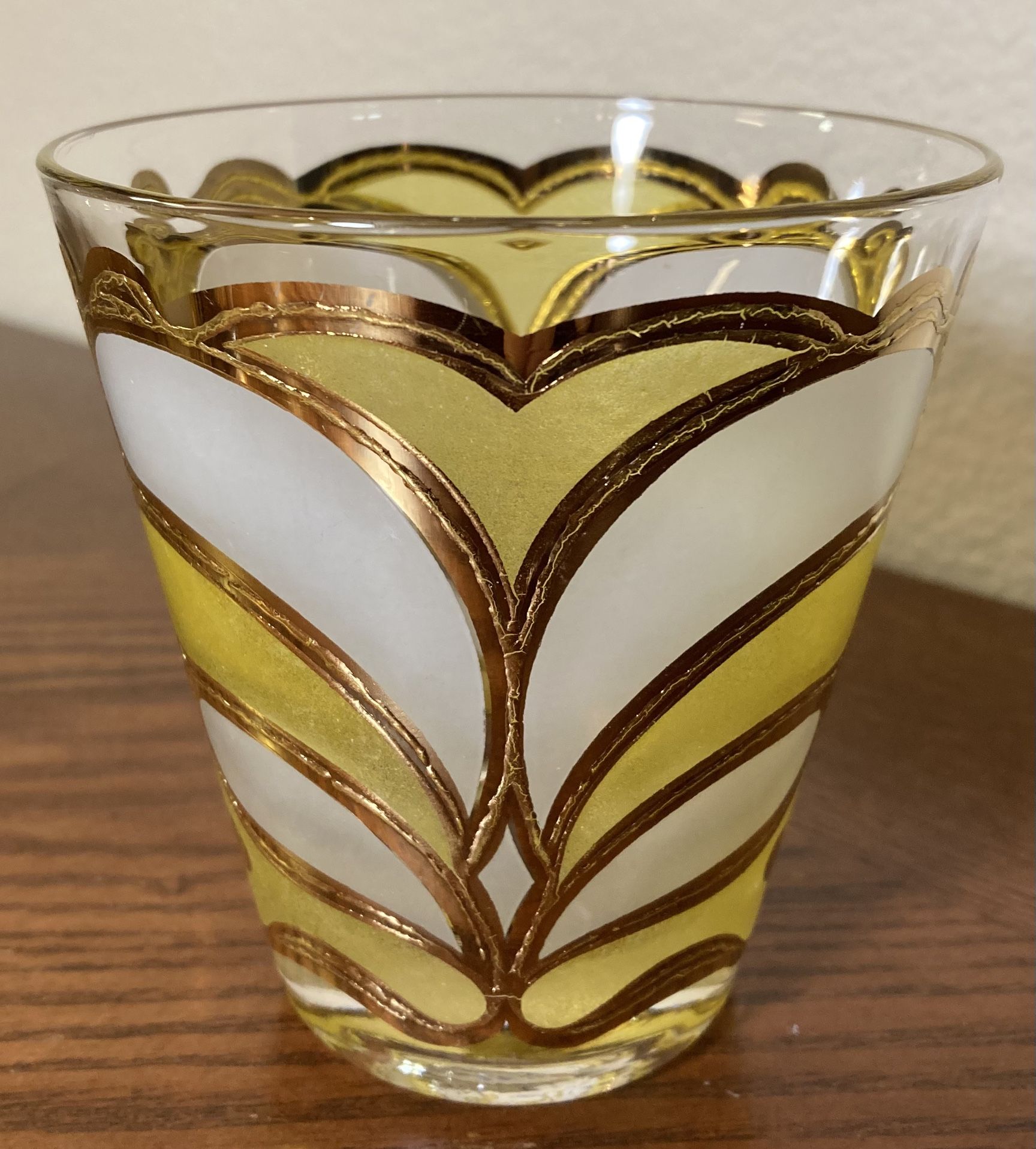 Vintage Georges Briard Lotus MCM Gold Textured Lowball Tapered Glasses