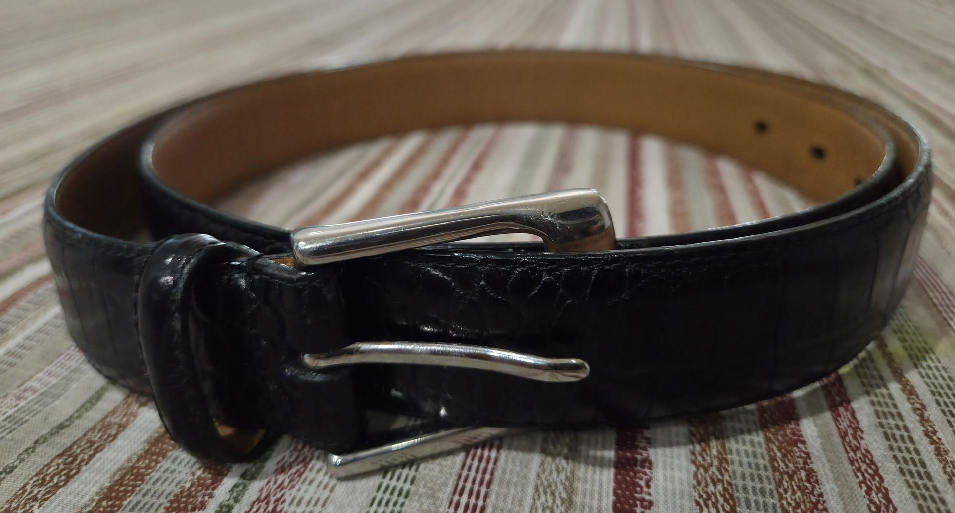 Polo Ralph Lauren Belt Mens 40 Embossed Italian Leather Black