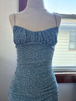 Blue Floral Ruched Dress Small