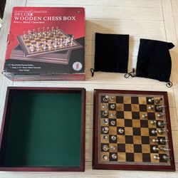 Deluxe Wooden Chess Set with Heavy Metal Pieces