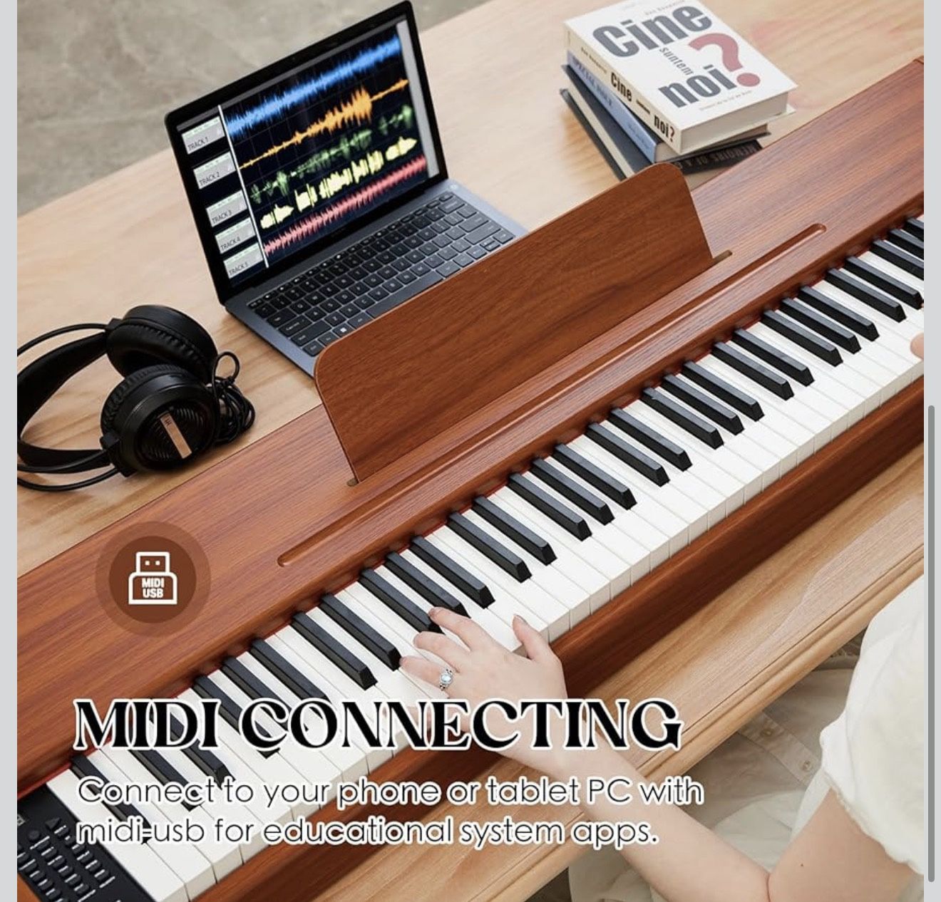 digital Piano 88 Key Semi Weighted Keyboard,Full-size Electric Piano for Beginners,with Sheet Music Stand,Pedal,Power Adapter,Headphone Mode,USB-MIDI 