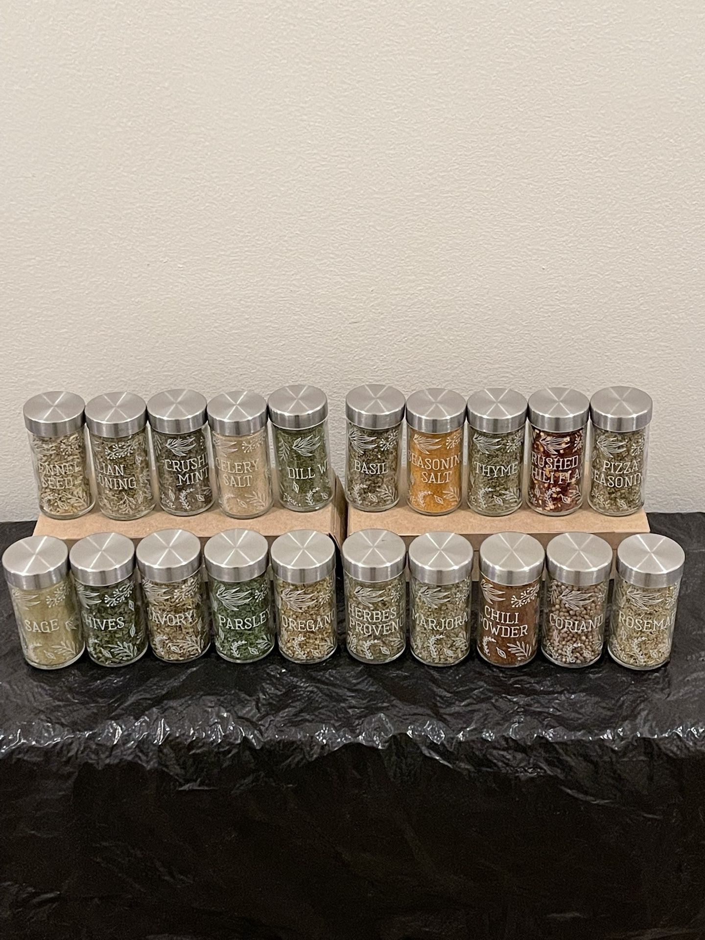 20 NEW, UNOPENED, Sealed GLASS Bottles of Various SPICES - Purchase Price is Firm for ALL 20 Bottles Purchased Together.