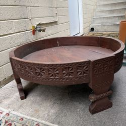 Antique Carved Wood Plant  Stand Table