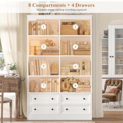 71" Tall Office Bookshelf with 4 Drawers, White