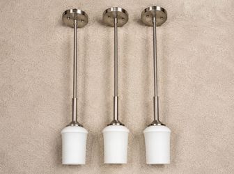 Set of 3 Brushed Nickel Pendant Lights with Frosted Glass Shades
