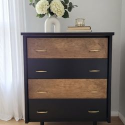 Beautifully Restored Authentic Vintage Mid-Century Modern 4-Drawer Dresser/Black&Walnut Finish-$240
