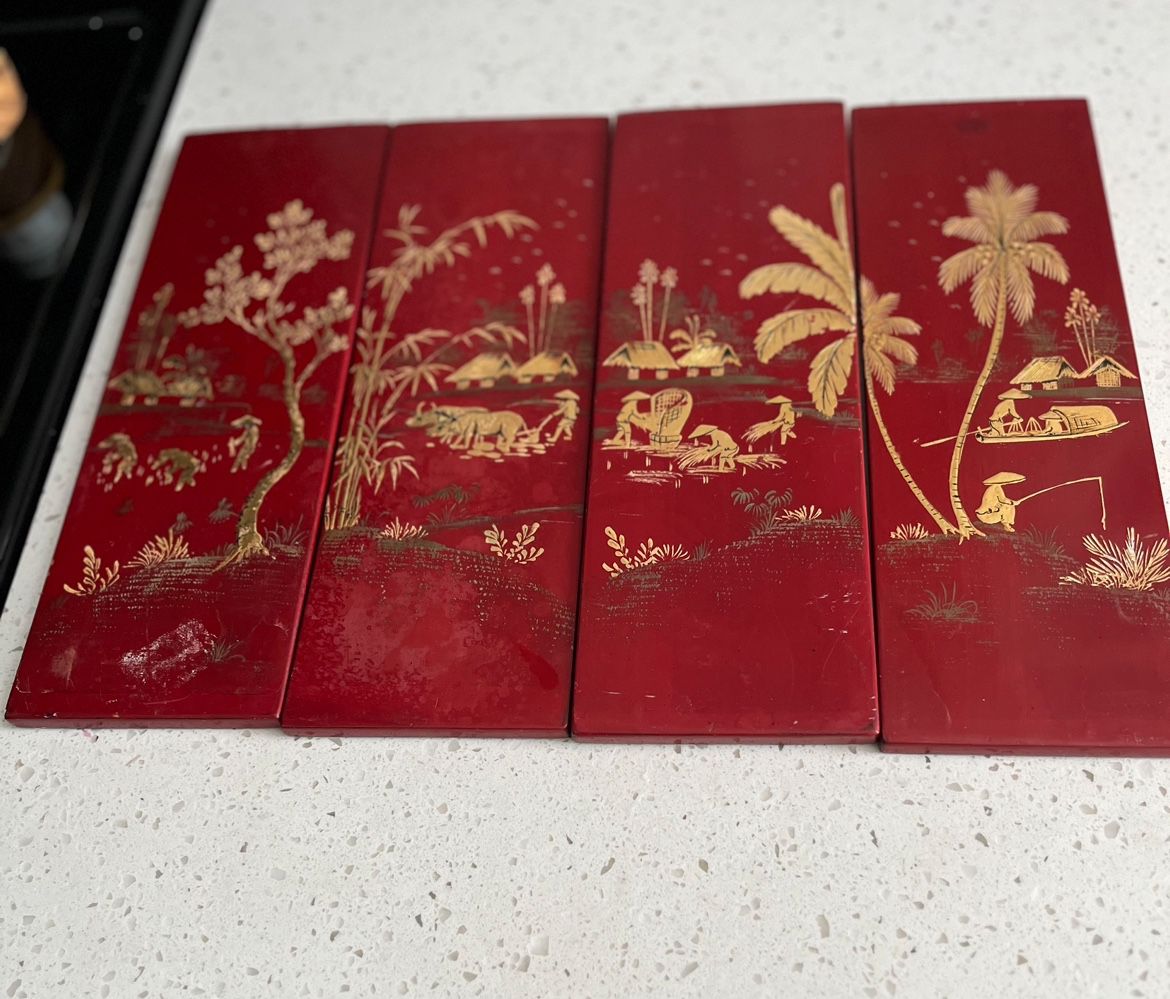 Vintage.  4Pc Wall Plaques From Vietnam $37.99