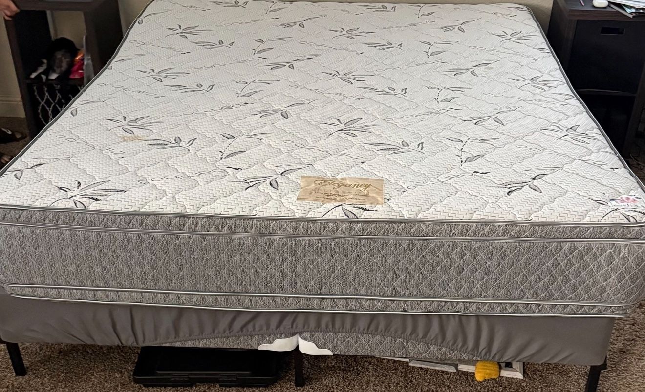 Firm California King Bed, Box Spring, Frame And Foam Topper