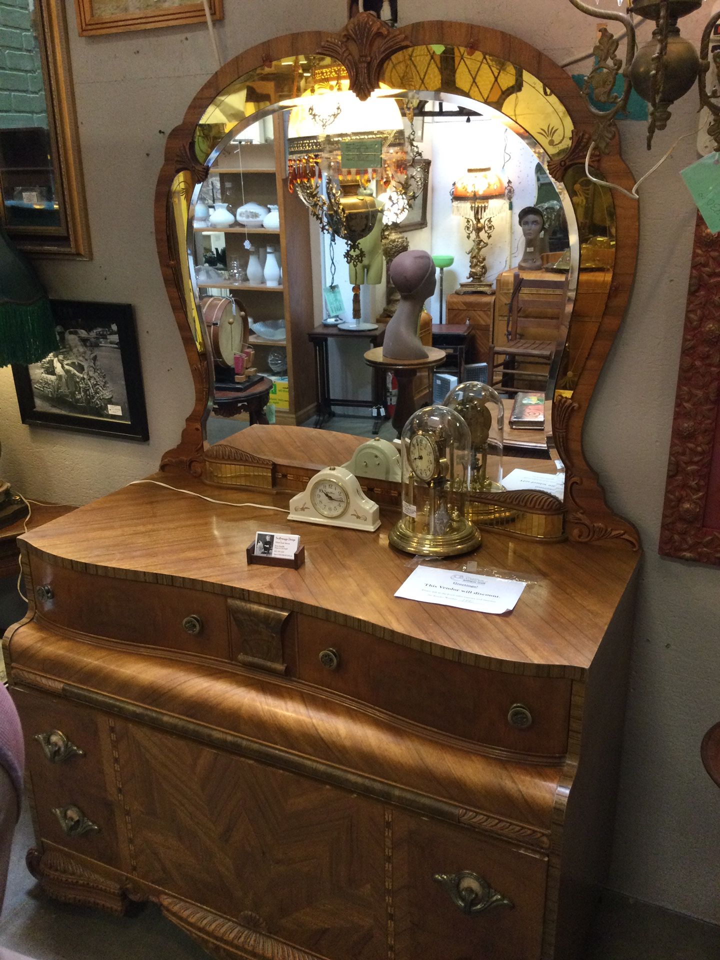 Antique Waterfall Dresser With Mirror 54Wx24Dx74H