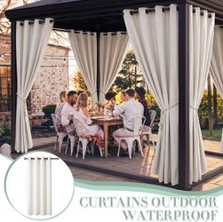 Set of 6 Outdoor Waterproof Curtains 52" x 84" Cream