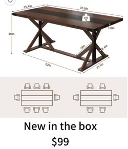 😀 71" Farmhouse Dining Table for 6-8 Person, Farmhouse Wood Long Rectangle Kitchen Table with Wood Strip Base, Rustic Brown Dining Table for Kitchen 