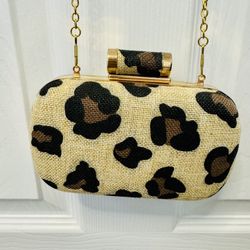 JNB Wild Animal Print Crossbody Fabric Clutch w Gold Chain 24” Hang 