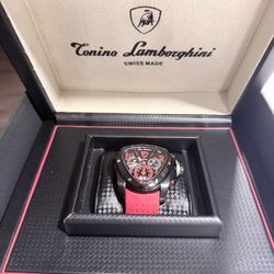 Tonino Lamborghini Swiss Made Watch – Chronograph – Red Strap – Box