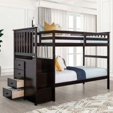 Espresso Twin/ Twin Bunk Bed w/ Built In Storage Unit 