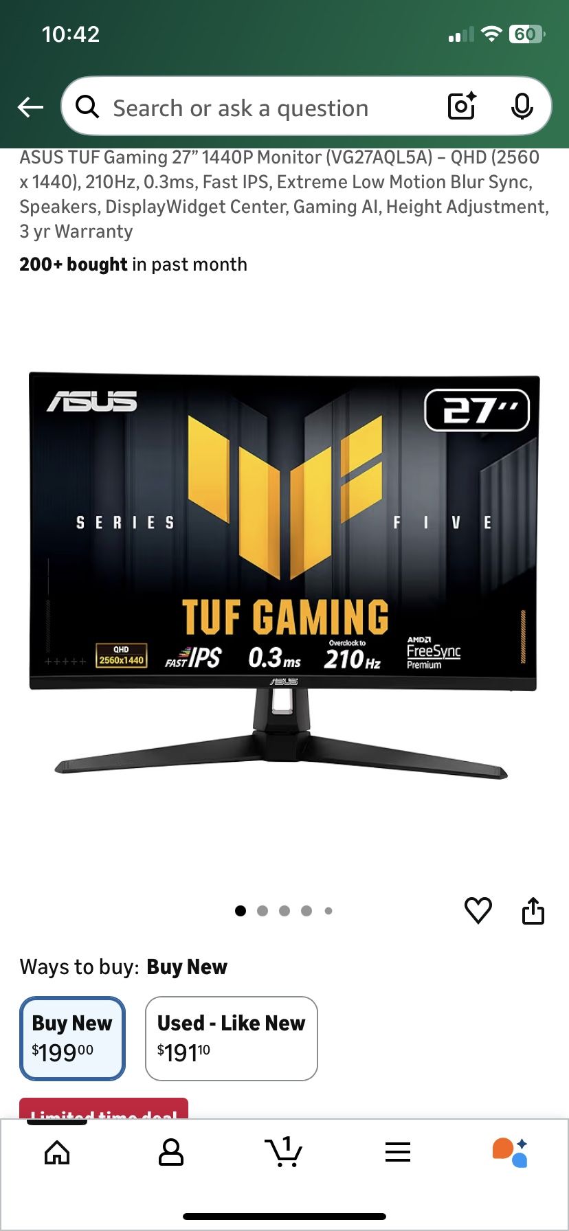 ASUS TUF Gaming 27” 1440P Monitor (VG27AQL5A