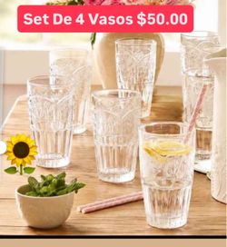 Vasos set 4 Cristal Grueso Linea Wildflowers Para Refrescos Aguas Frutas  $50.00 Especial Princess House Ventas Finales