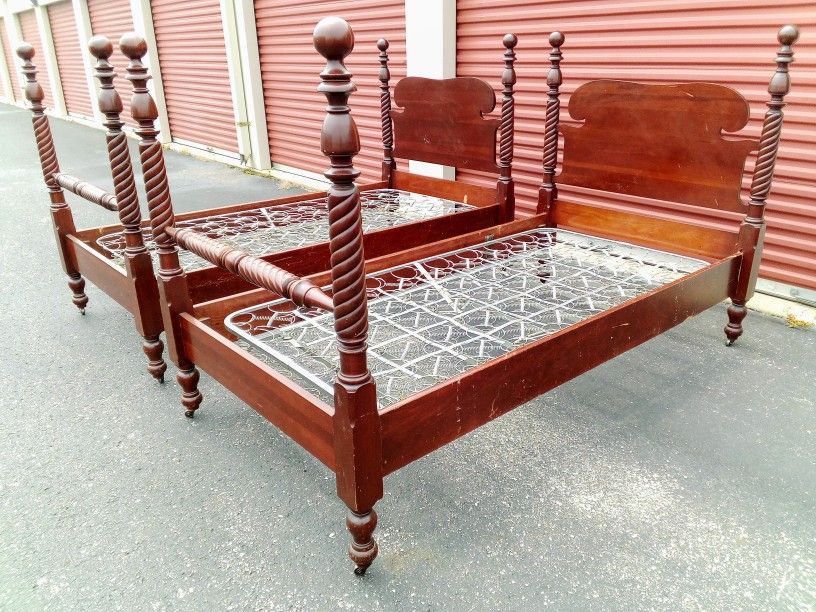 Antique Solid Cherry Four Poster Twin Bed Set by Consider H Willett Inc