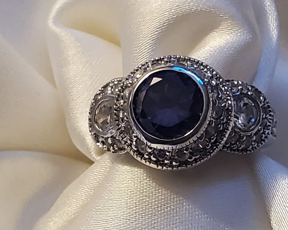 Designer 925 CZ Blue Sapphire Ring 7