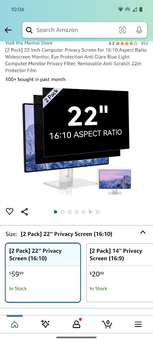 [2 Pack] 22 Inch Computer Privacy Screen For 16:10 Aspect Ratio Widescreen Monitor