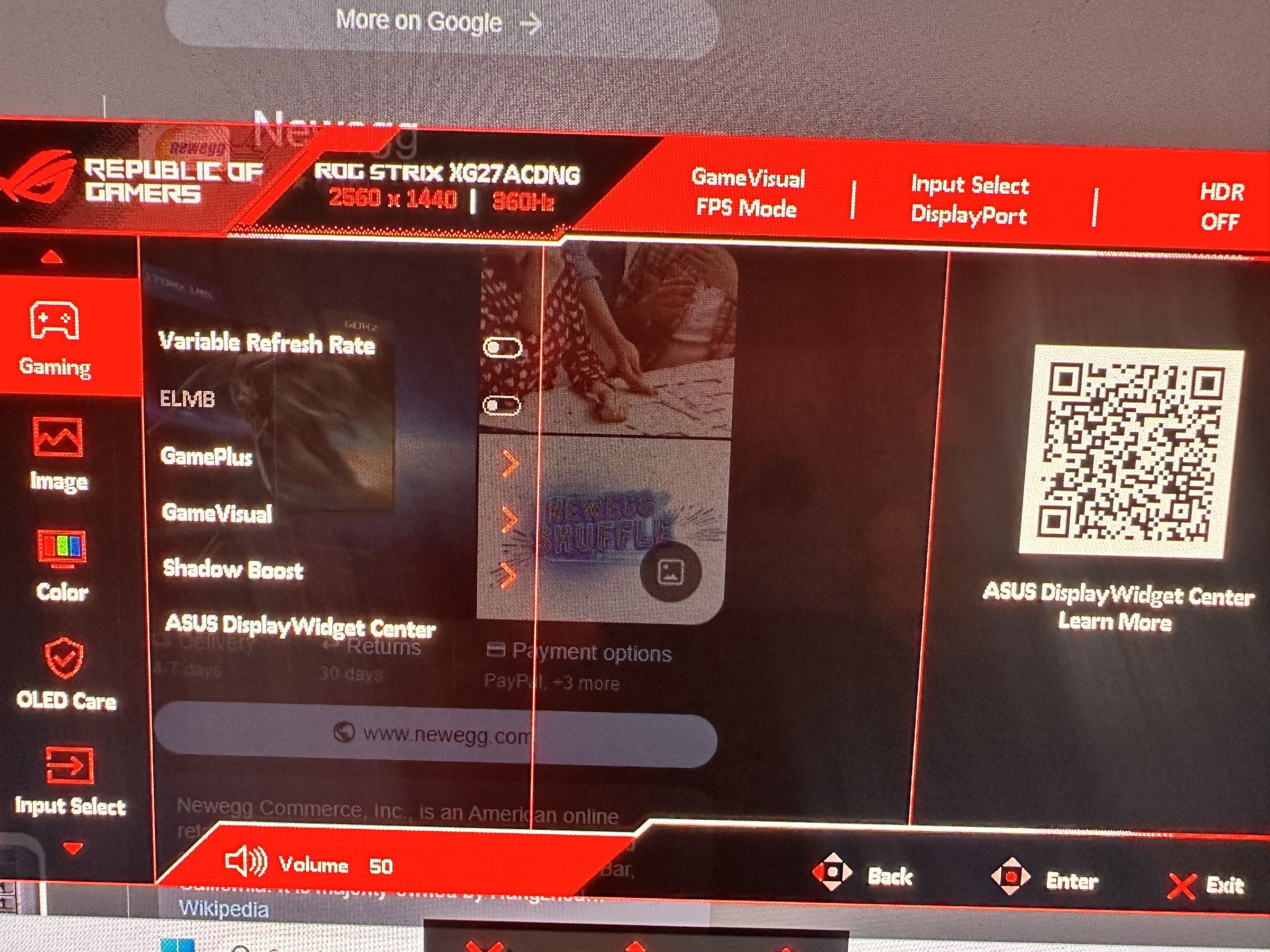 ASUS XG27ACDNG 1440p 360 Hz Monitor