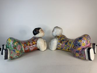 1900s Rare Chinese Famille Rose Porcelain Pillows 12” 