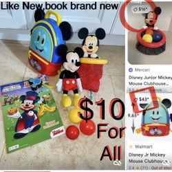 $10 For All Disney Mickey Mouse Toys Backpack batteries included,plushy,activity Book,ball hoop