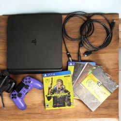 PS4 Slim 1TB SSD Bundle – Cleaned, Quiet, Controller + Cyberpunk