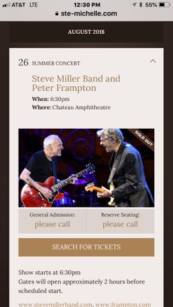 (One ticket) to Steve Miller Band tonight at Chateau Ste Michelle